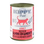 Kippy Pate can for adult cats with salmon and shrimps on a white background