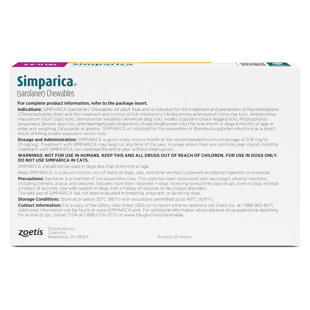 Simparica (Sarolaner) 10mg for Dogs 2.5–5kg – 1 Chewable Tablet