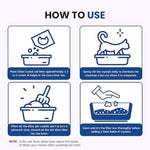 Instructions on how to use silica crystal cat litter with icons and text.
