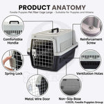 Pet fiber cage with labeled features on a white background