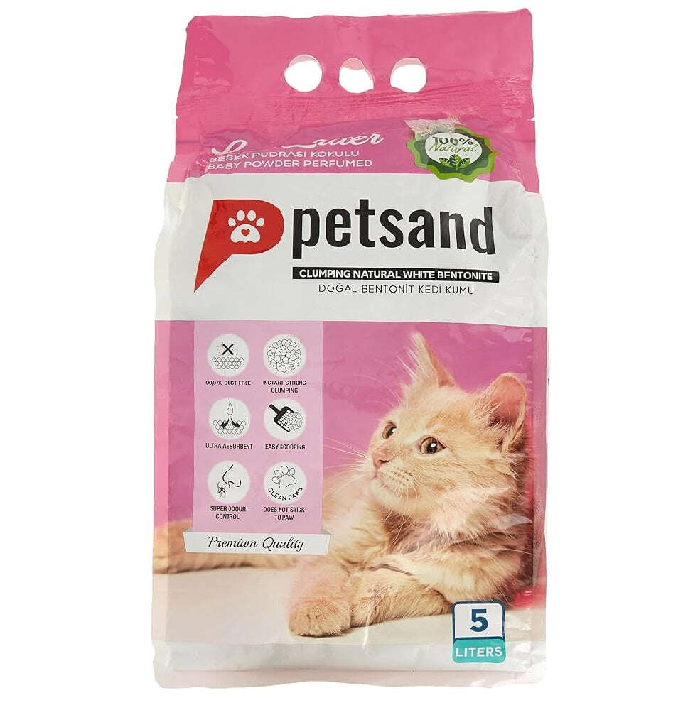 Petsand White Bentonite Clumping Cat Litter Baby Powder Scent 5 L.