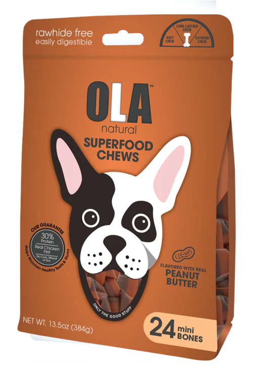 Ola Natural Peanut Butter Dog Treats 24 Mini Bones 384g.