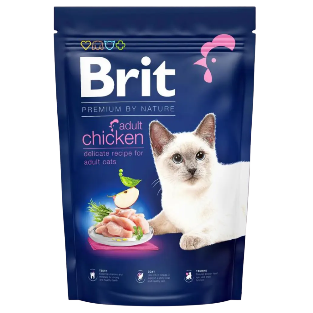 Brit cat food package with a cat on the label