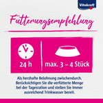 Vitakraft pet food feeding recommendation sign with icons and text on a white background