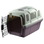 Pet carrier with open door on a white background