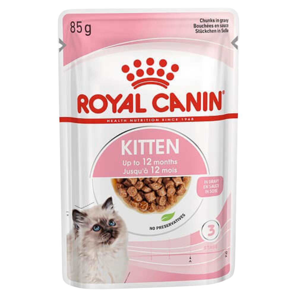 Royal Canin Kitten food pouch on a white background