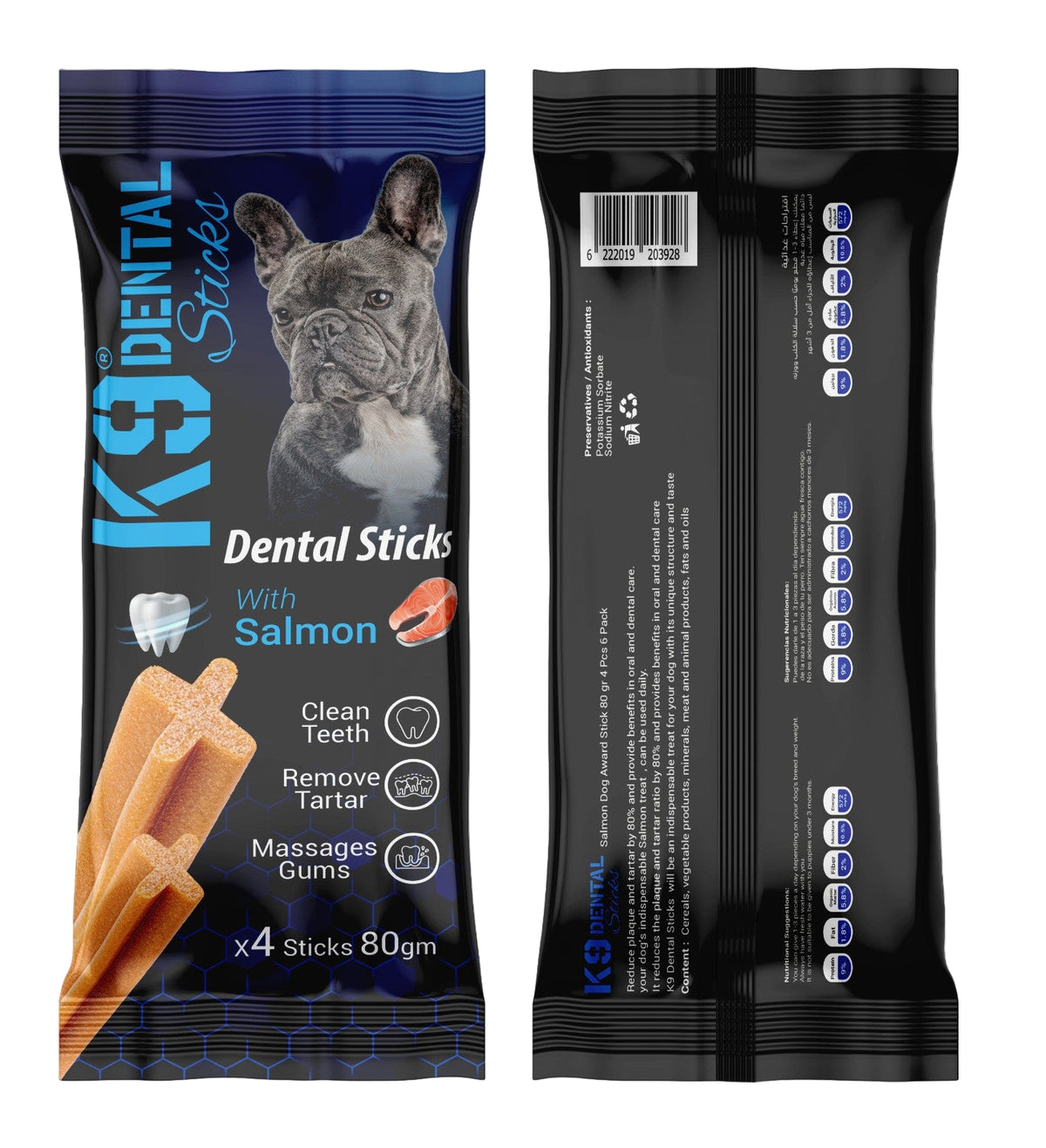 K9 Dental Sticks withSalmon for Dogs X4 Sticks - 80gm.
