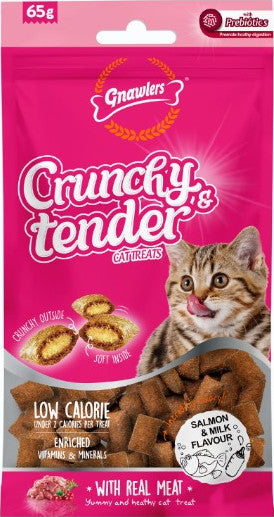 Gnawlers Crunchy & Tender Cat Treats Salmon & Milk 65g