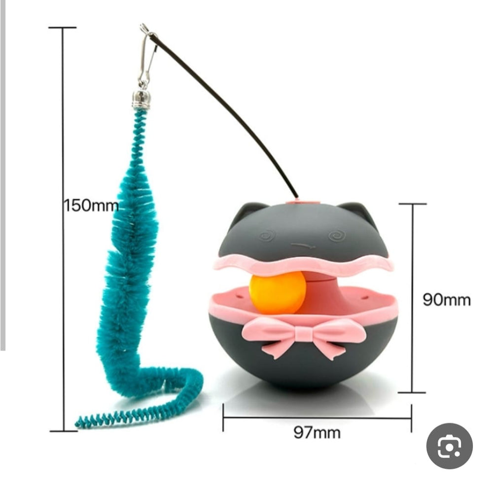 Cat toy with a fishing rod and measurements on a white background