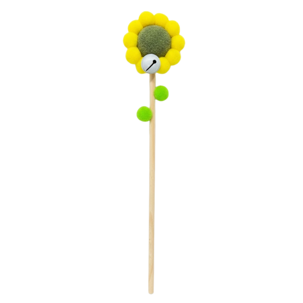 Toy with a sunflower design on a stick against a white background