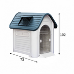 Pet dog house with dimensions indicated on a white background