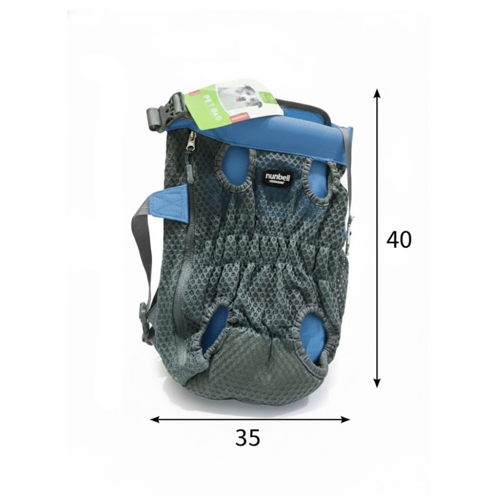 Pet harness with measurements on a white background