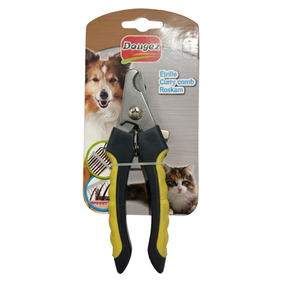 Pet nail clippers with packaging featuring images of a dog and a cat, and the Dougez brand logo.