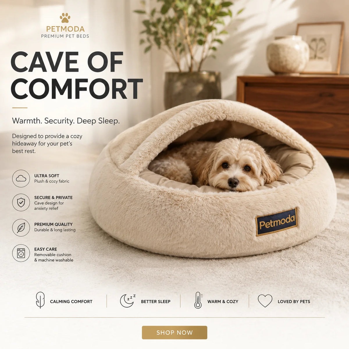 Petmoda Cozy Cave Comfort Bed 45 cm Petfast.shop Petmoda bed Cat Dog Kitten Puppy Supplies petfast.shop Egypt PPE2627S-1 Beige 1449.00