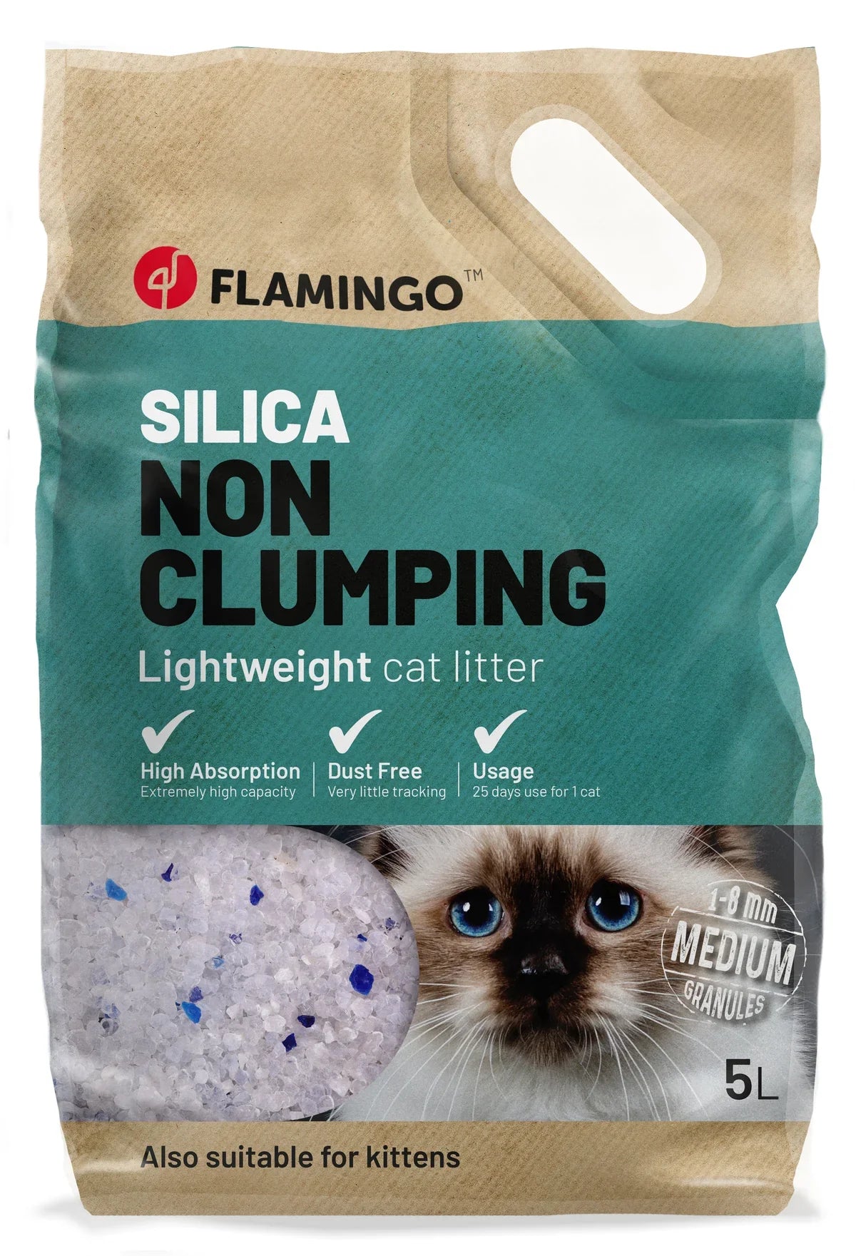 Crystal Flamingo Cat Litter Silica Medium Grains 5L.