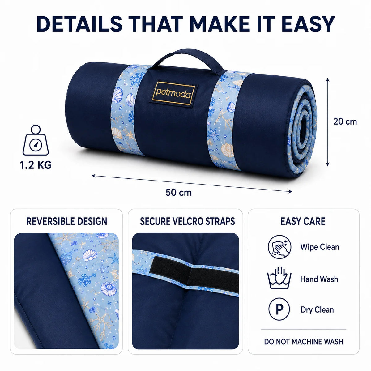 Petmoda Foldable Waterproof Pet Mat – Double-Sided & Portable Petfast.shop Petmoda bed Carriers & Travel Accessories Cat Dog Supplies petfast.shop Egyptblue / Small (75*60 Cm ) 1149.00