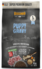 Belcando Puppy Gravy dog food package on a black background