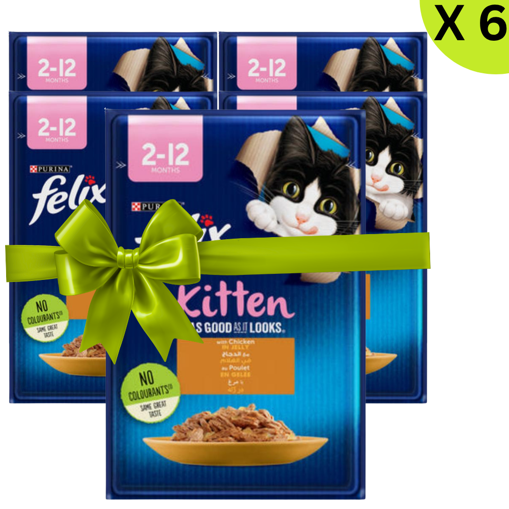 BUY 5 + 1 FREE Felix Chicken in Jelly Wet Kitten Food Pouch 85g – Complete Nutrition for Kittens Petfast.shop Felix Bundles Cat Exclude Food Wet Food petfast.shop Egypt PBU6006S Default Title 275.00