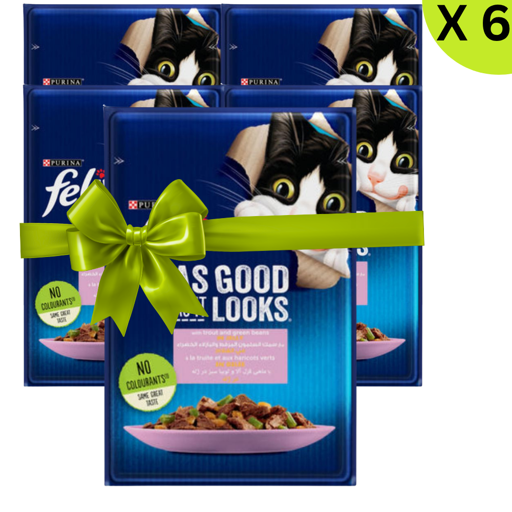 Buy 5 + 1FREE Felix with Trout and Green Bean Wet Cat Food Pouch 85g