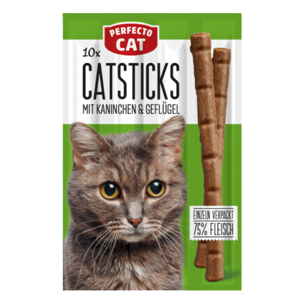 Pack of Perfecto Cat Catsticks with a cat on the packaging