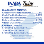INABA Twins cat food label with guaranteed analysis and calorie content on a white background