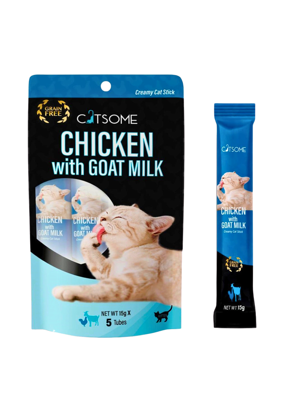 CATSOME Creamy Cat Stick For Kitten Chicken with Goat Milk 75g (5 sticks/pack).