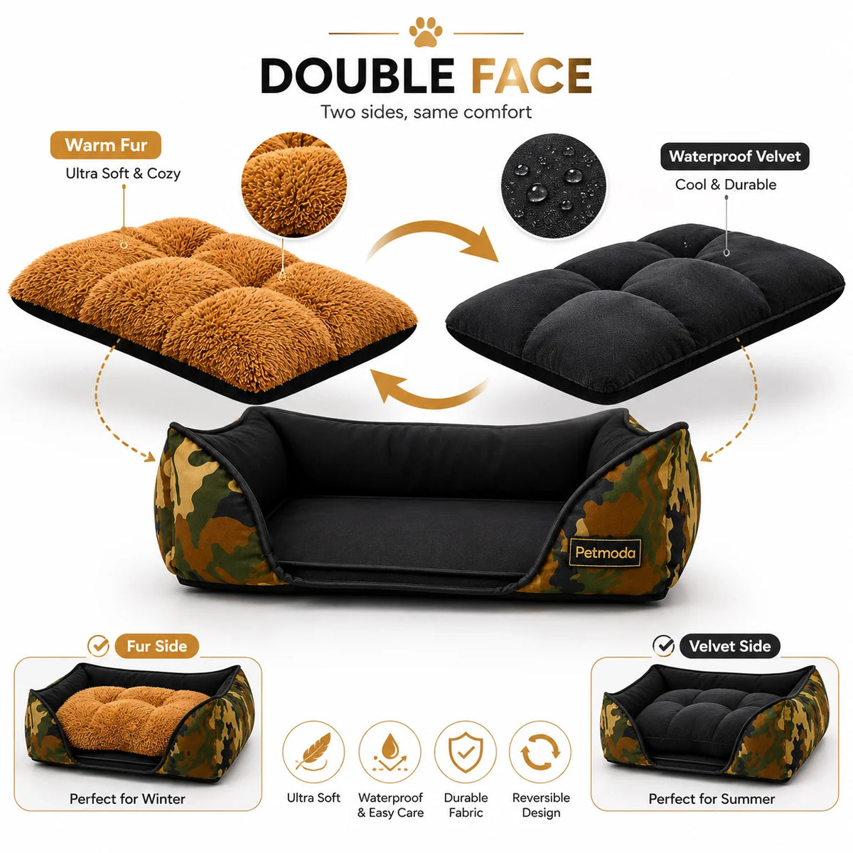 Petmoda Waterproof Bed Army Double Face Medium 70*55Cm