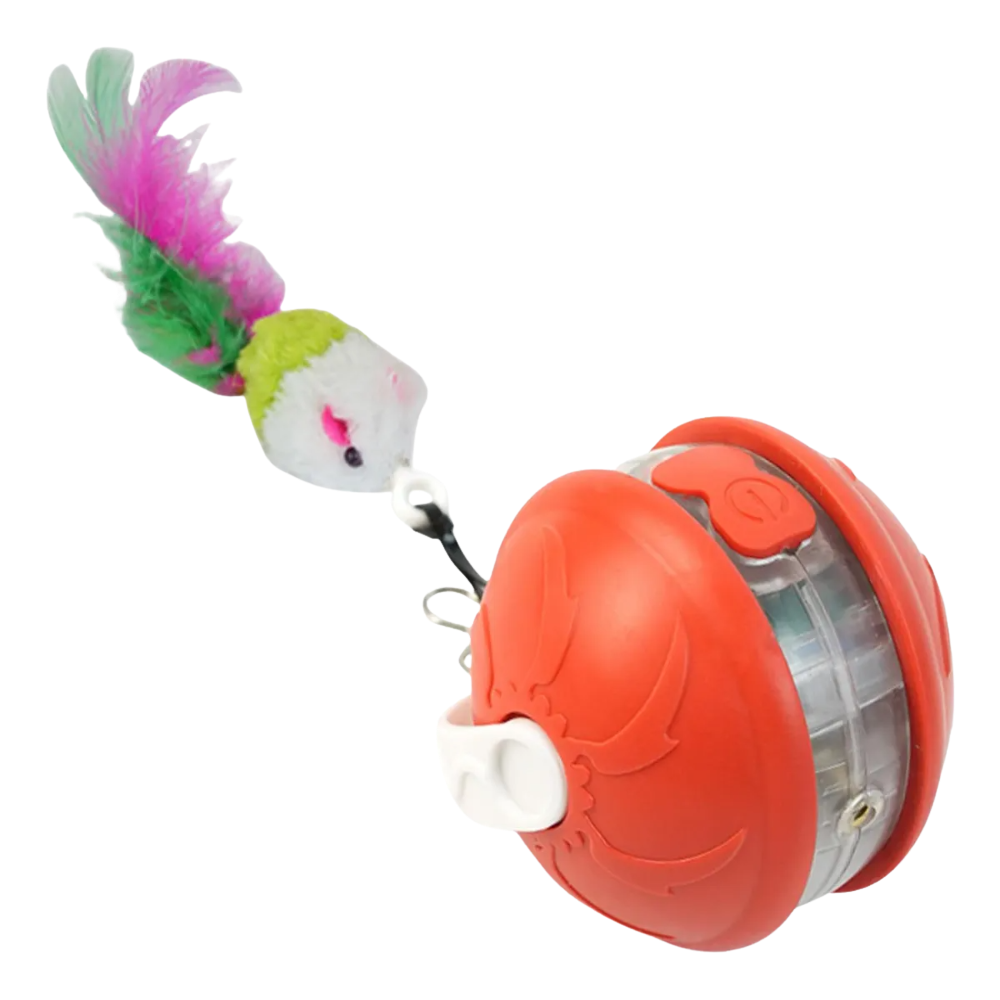 Red toy with a feathered top on a white background