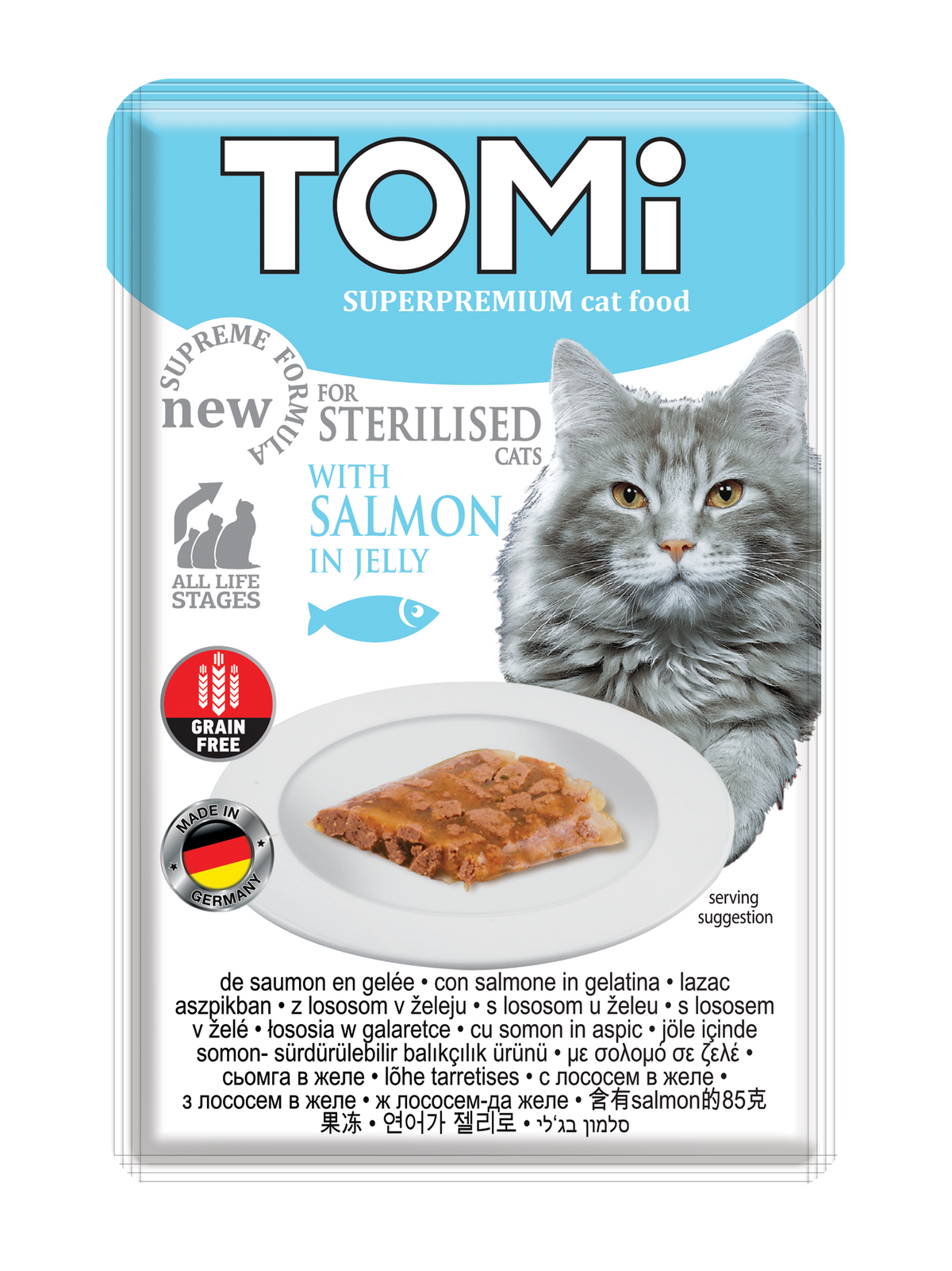 Tomi with Salmon for Sterilised Cats in Jelly (85G).