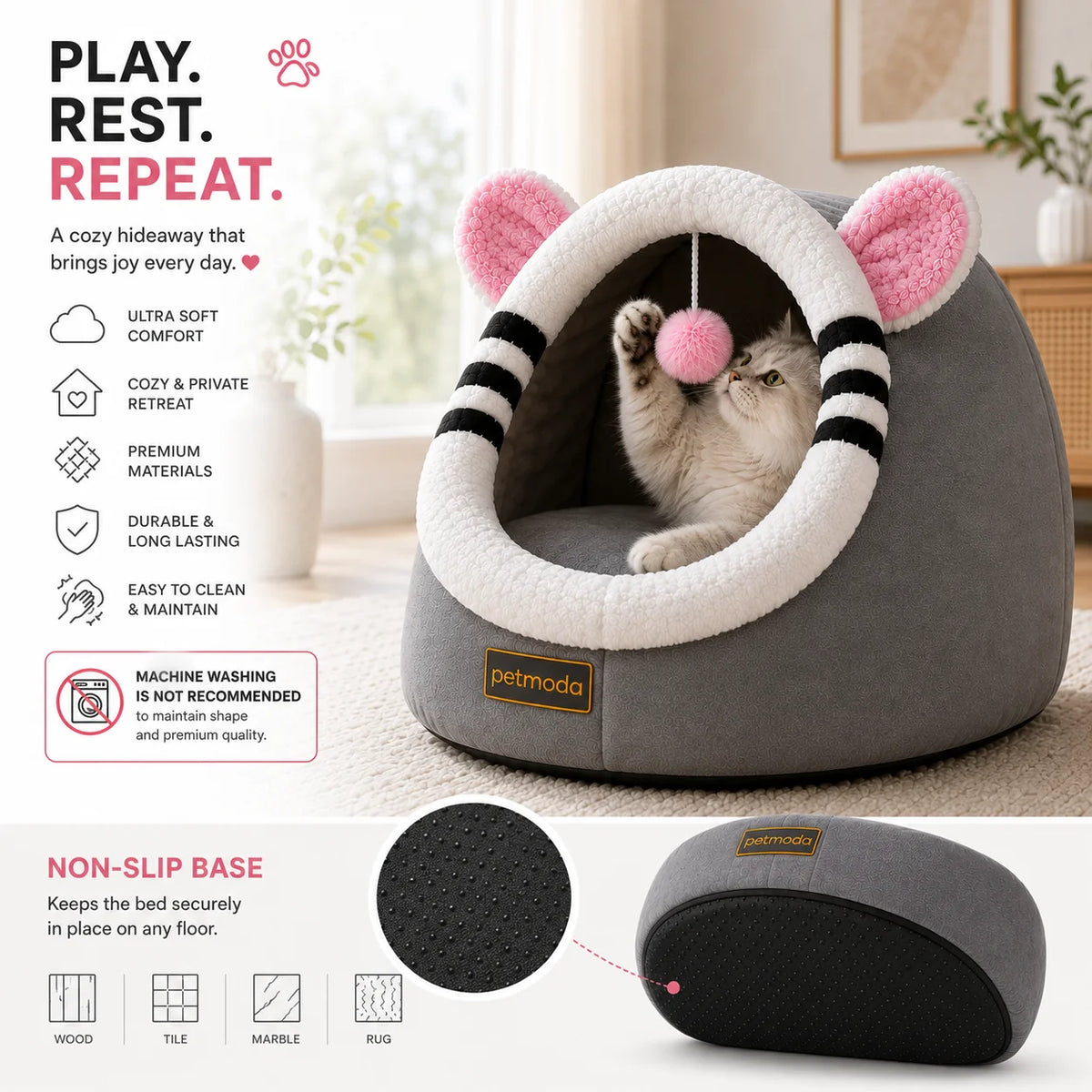 Petmoda Cat House Bed 50 cm - Mouse Shape - Grey Petfast.shop Petmoda bed Cat Dog Kitten Puppy Supplies petfast.shop Egypt PPE2457S Default Title 1449.00