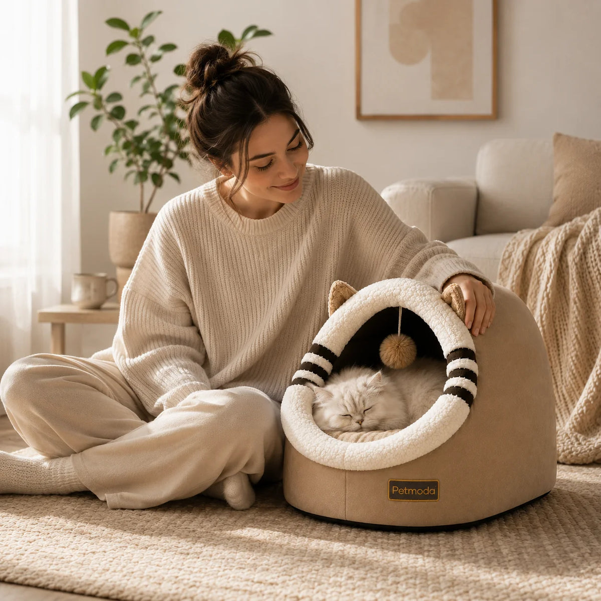 Petmoda Cat House Bed 50 cm - Cat Shape - Beige Petfast.shop Petmoda bed Cat Dog Kitten Puppy Supplies petfast.shop Egypt PPE2456S Default Title 1449.00