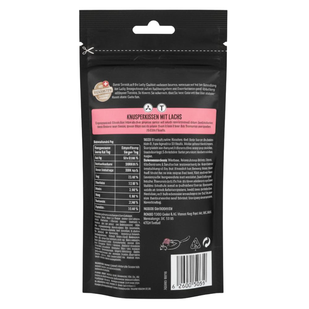 Black package with nutritional information on a white background