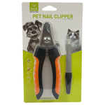 Pet nail clipper set with packaging featuring a dog and cat illustration.