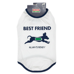 White pet shirt with navy trim and 'Best Friend Always Ready' text and graphic on a white background