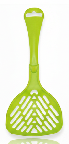 Green plastic spatula on a white background