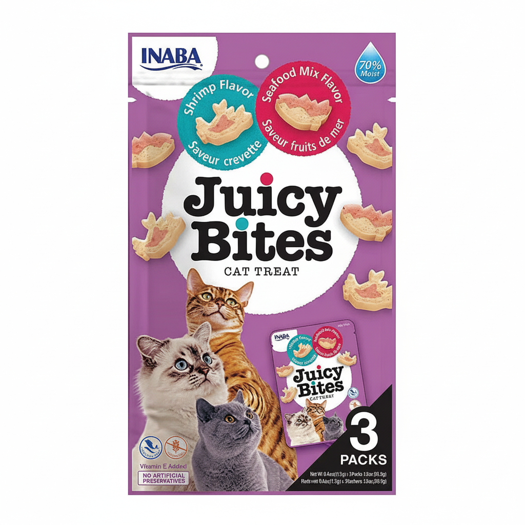 Juicy Bites Shrimp and SeafoodFlavors For Cat 3 Packs.