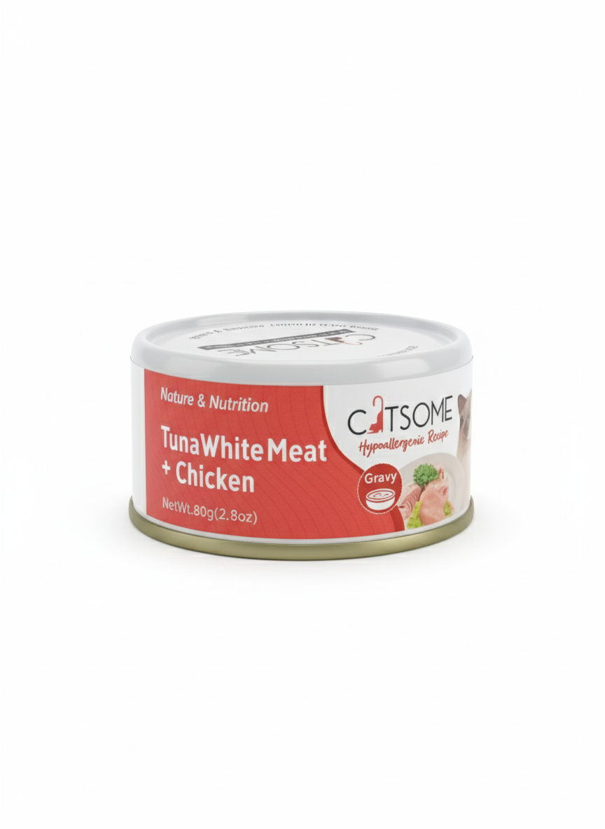 Catsome Grain Free Tuna White Meat & Chicken Cat Canned Food Gravy 80g.