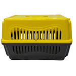 Yellow and black pet carrier on a white background
