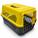 Yellow and black pet carrier on a white background