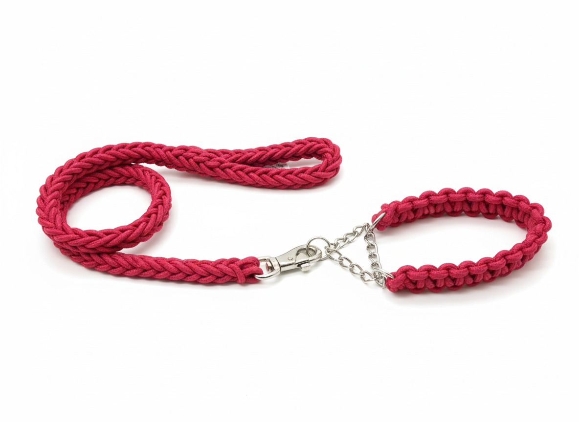 2-in-1 Heavy Duty Adjustable Dog Collar and Braided Loop Leash for Large and Medium Dogs.