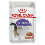 Royal Canin sterilised cat food pouch on a white background