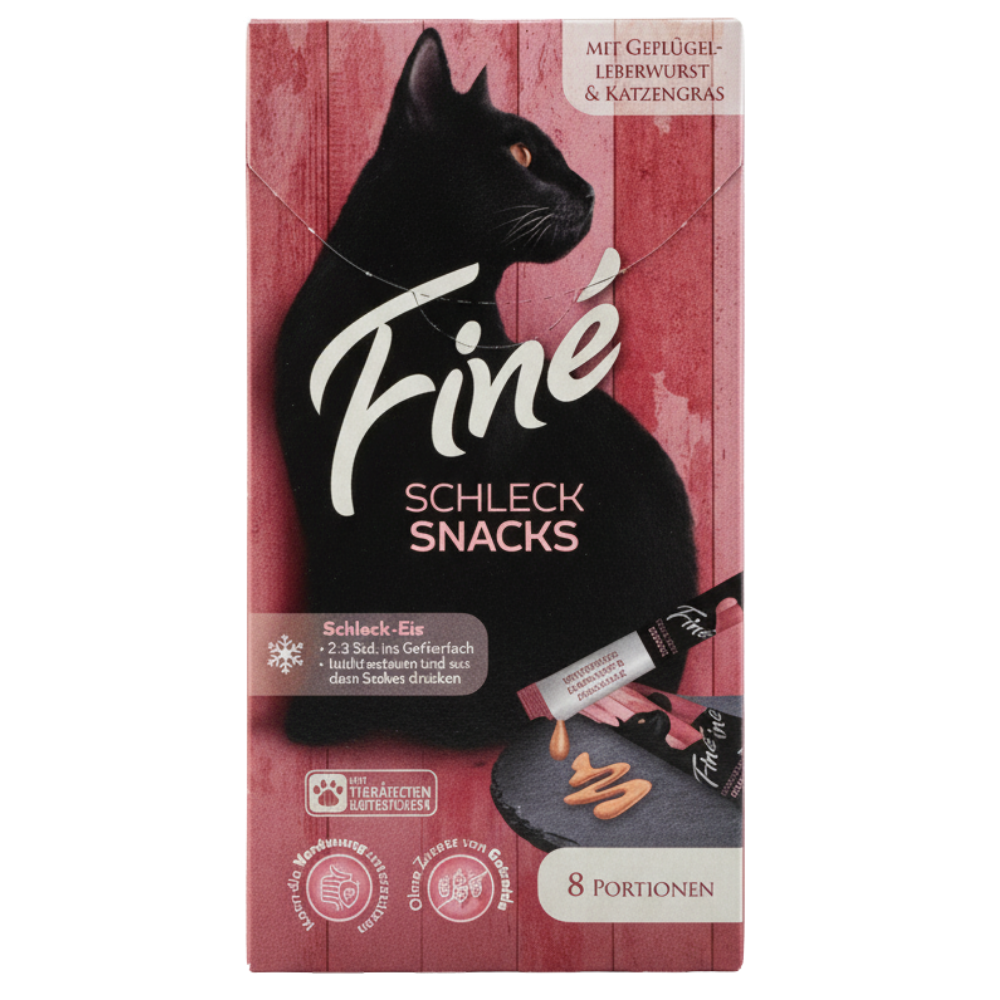 Cat snack package with a black cat illustration on a red background
