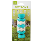 Pet toy with 'Nubbell' branding on a packaging background featuring dogs.