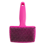 Pink pet grooming brush with a white background