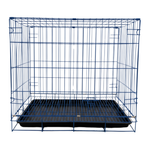 Blue wire pet crate on a white background