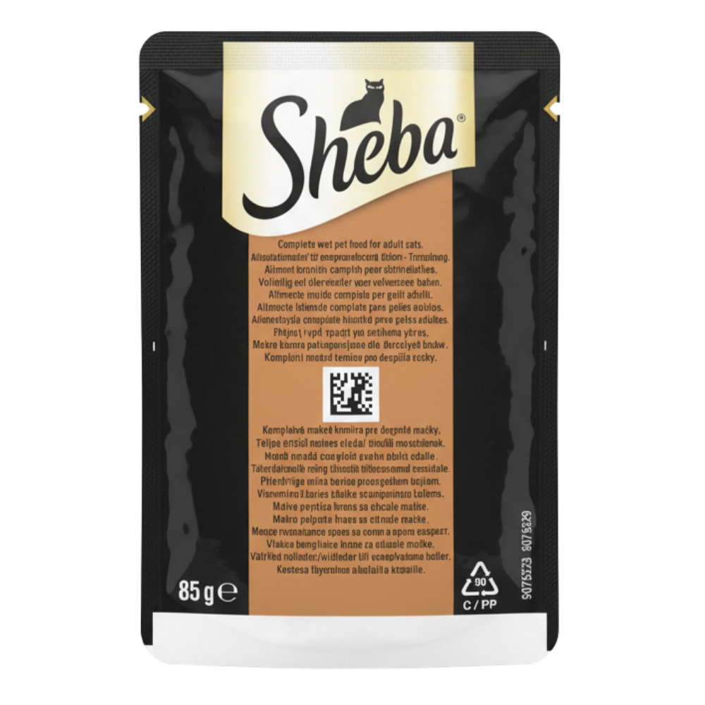 Sheba cat food pouch on a white background
