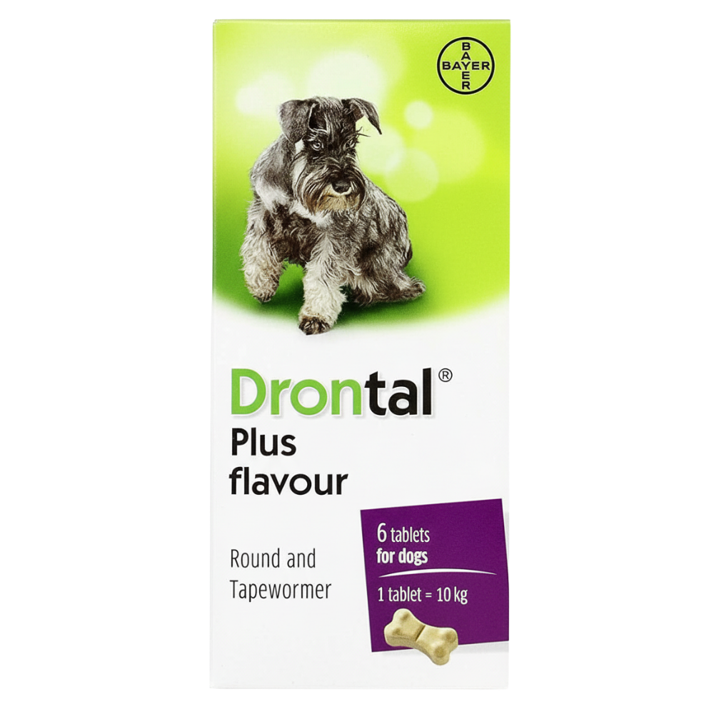 Dron tal Plus flavour packaging for dogs with a green and white background