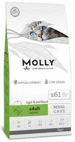 Molly cat food package with a cat's face on the label
