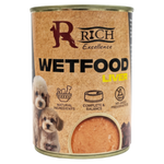 Can of Rich Excellence Wetfood Liver for dogs on a brown background