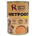 Can of Rich Excellence Wetfood Liver for dogs on a brown background